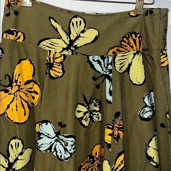 ANTHROPOLOGIE FEI Micro Corduroy Olive Green Butterfly A Line Skirt-8 - Picture 3 of 9